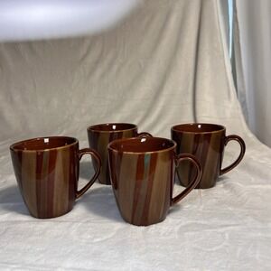 Sango Avanti Brown 4722‎ Coffee Mugs Stoneware Brown Stripes Set Of 4  - Retired